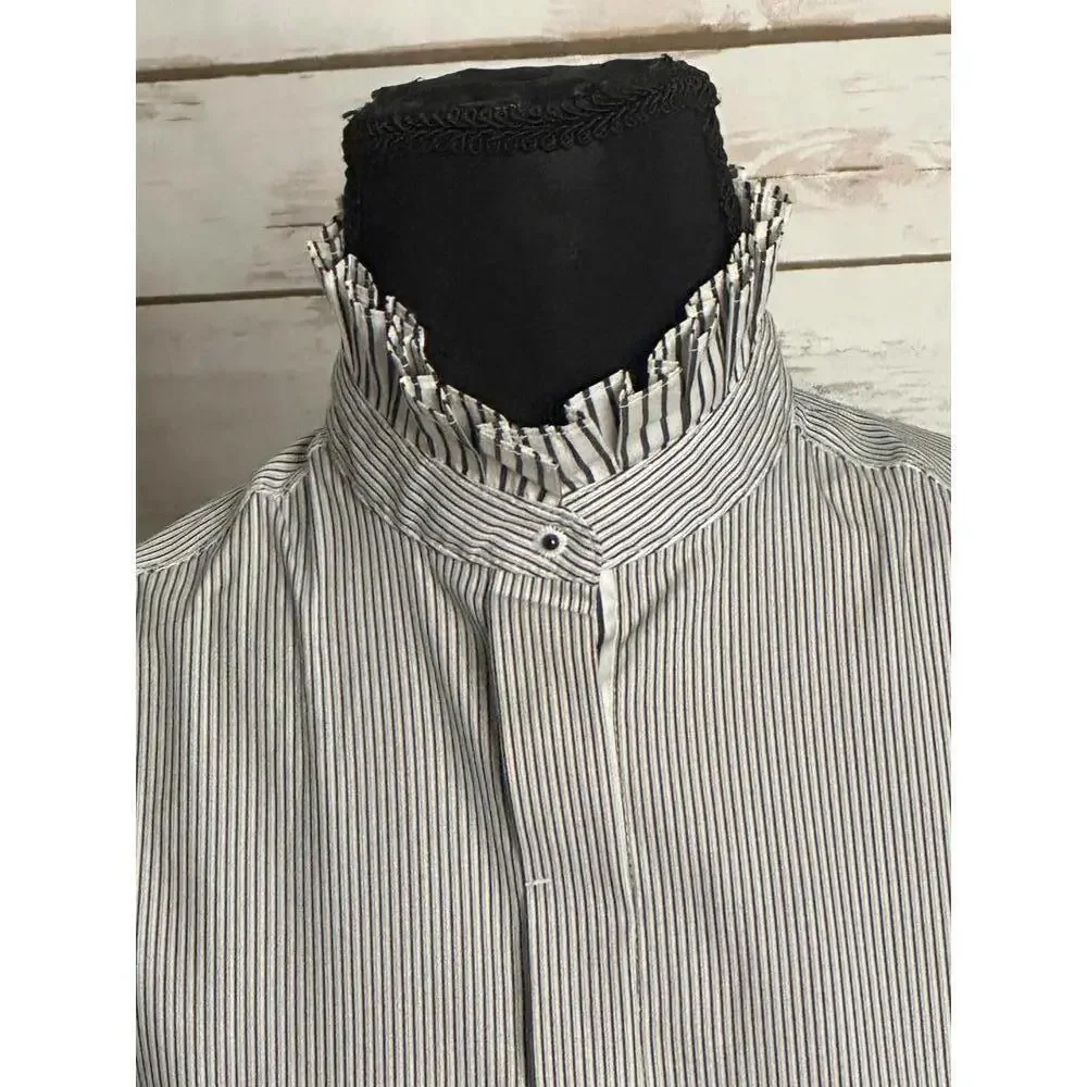 per se Carlisle black/white ruffled collar pinstriped button-up shirt Size 0 - Picture 3 of 6